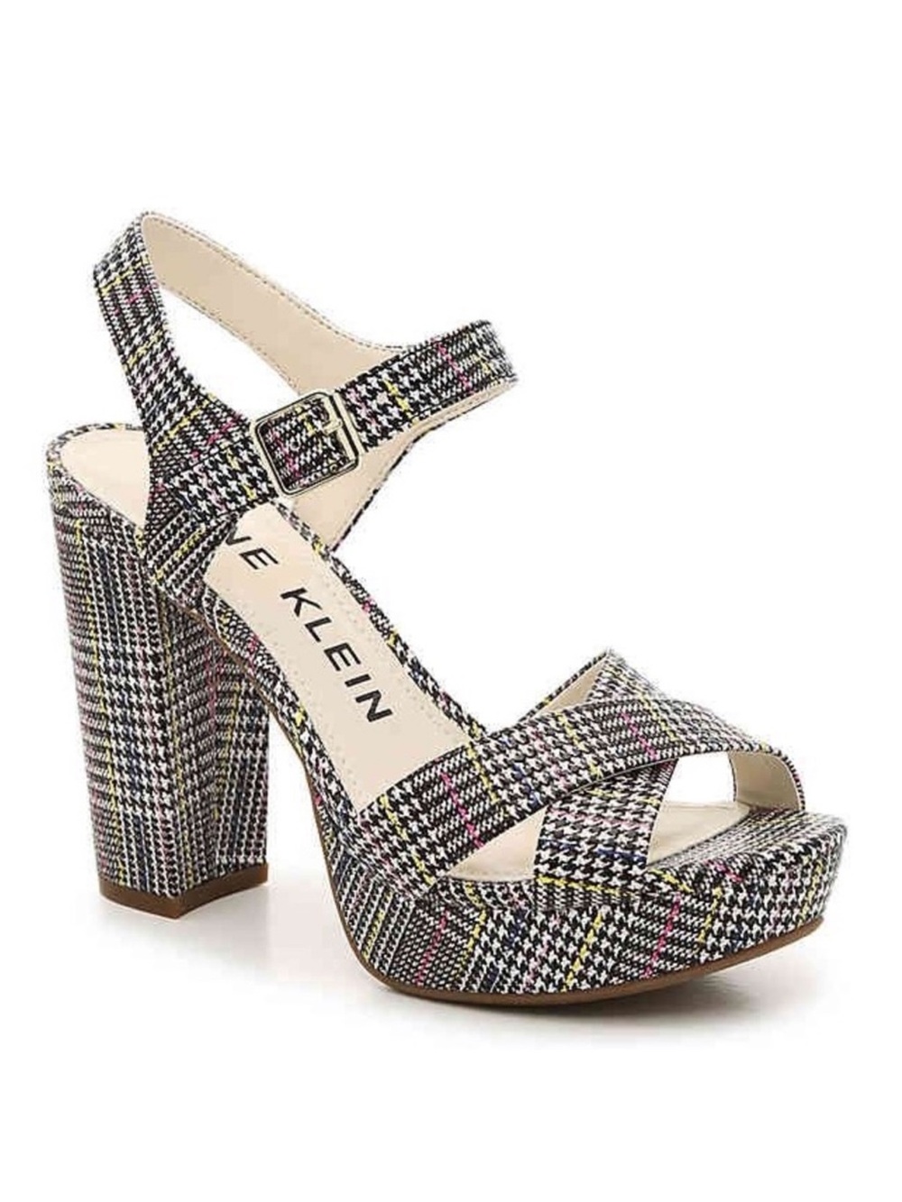 Anne Klein Black Plaid Platform Sandal 👡 little bit damaged as shown in the pic